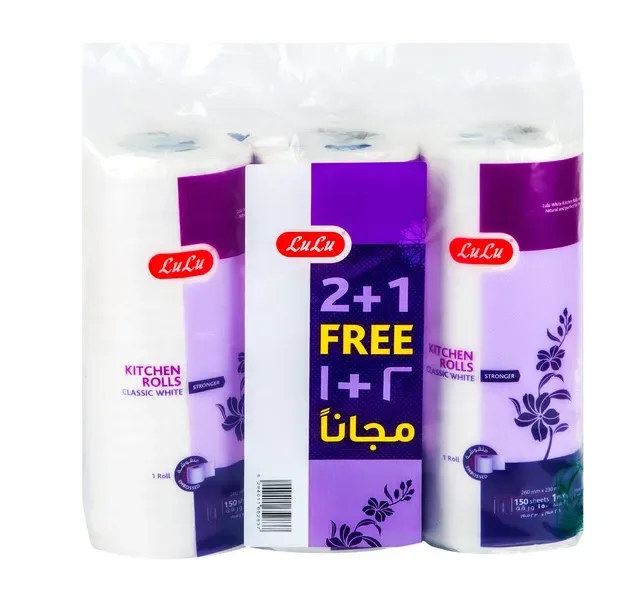 LuLu Kitchen Rolls Classic White Embossed 1ply 150 Sheets x 3 Rolls