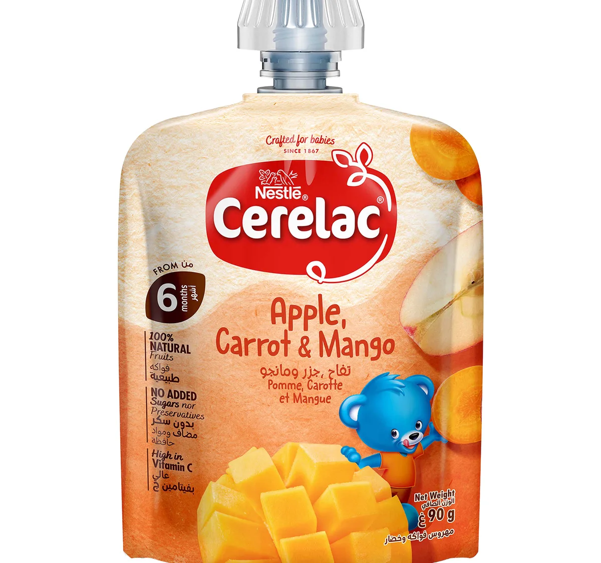 Nestle Cerelac Apple Carrot & Mango Fruits Puree Pouch Bay Food From 6 Months 90 g hover image