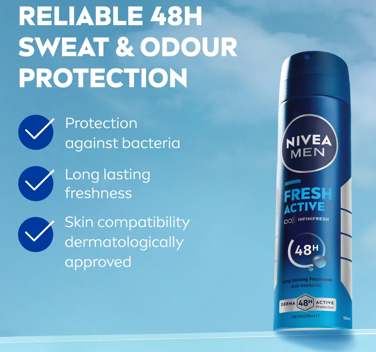 Nivea Men Fresh Active Antibacterial Deodorant Spray for Men 48H Active Protection 150 ml hover image