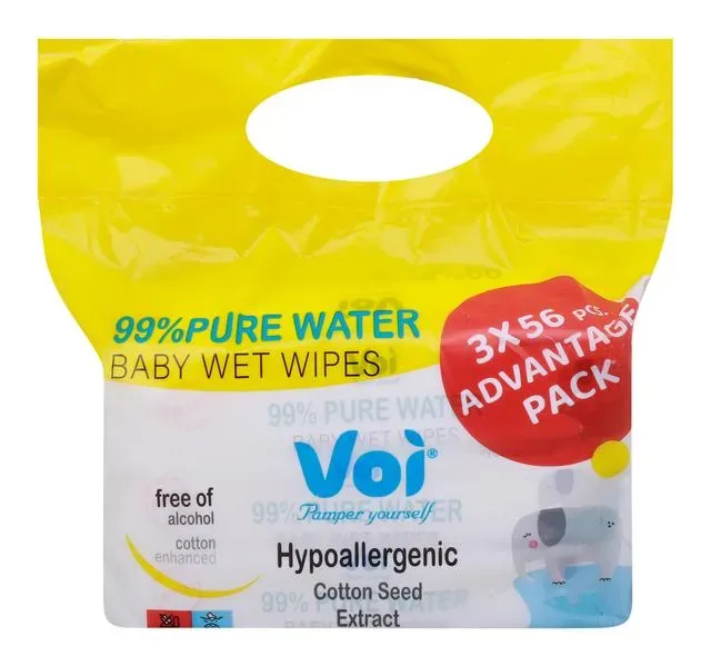 Voi Baby Wet Wipes 99% Pure Water Value Pack 3 x 56 pcs